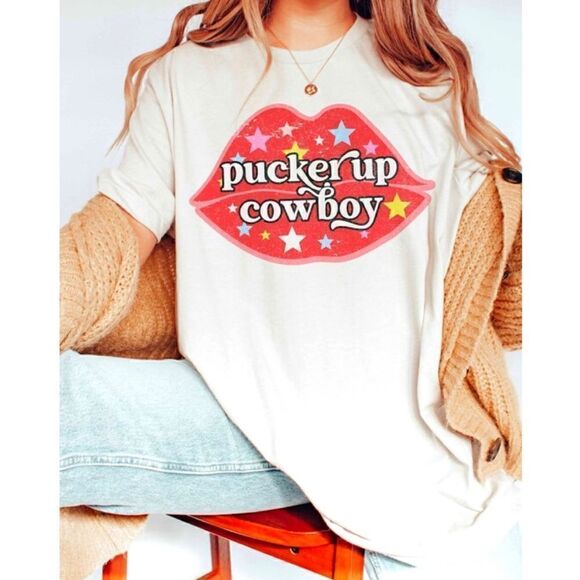 Pucker Up Cowboy Valentine's Day T-Shirt - Picture 1 of 4